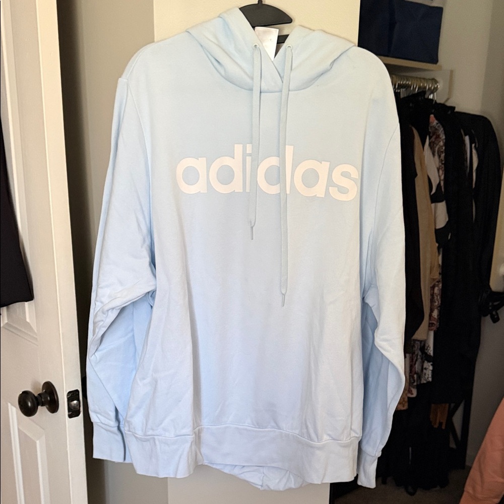 adidas Pastel Blue Pullover Hoodie with Front Logo